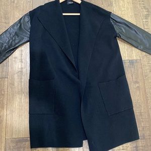 Zara knit cardigan blazer jacket black with PU leather sleeves Size Small